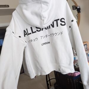 All Saints White Zip-Up Hoodie